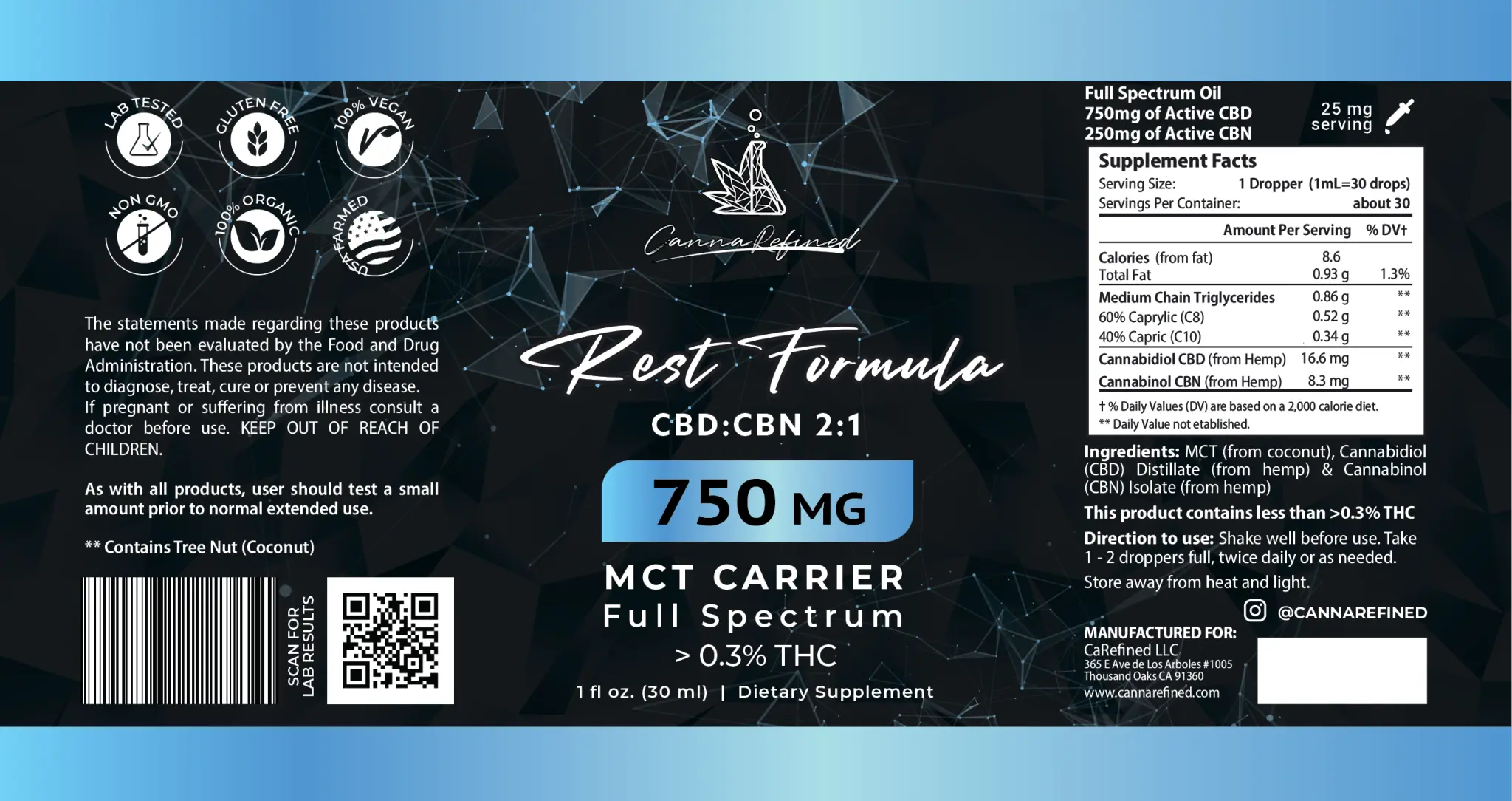 Organic CBD/CBN Oil [Full - Spectrum] in MCT - cannarefined